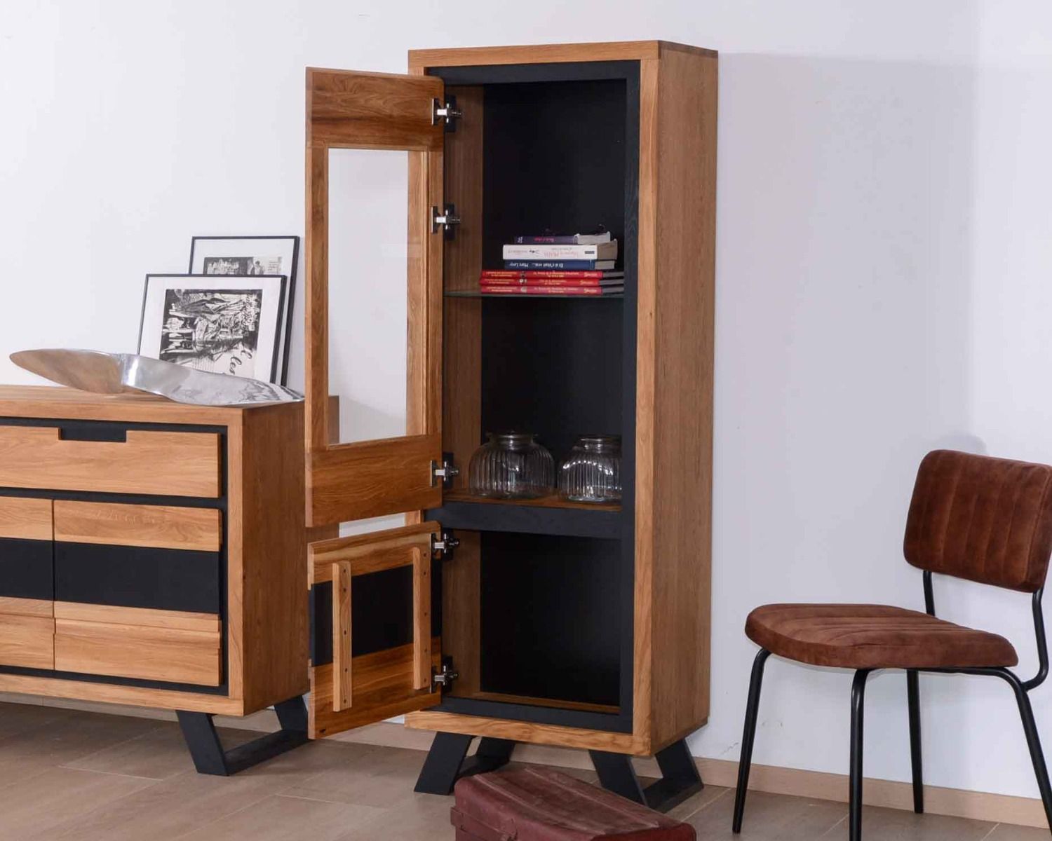 Vetrina moderna a 2 ante in rovere "Toly" altezza. 170 cm di altezza