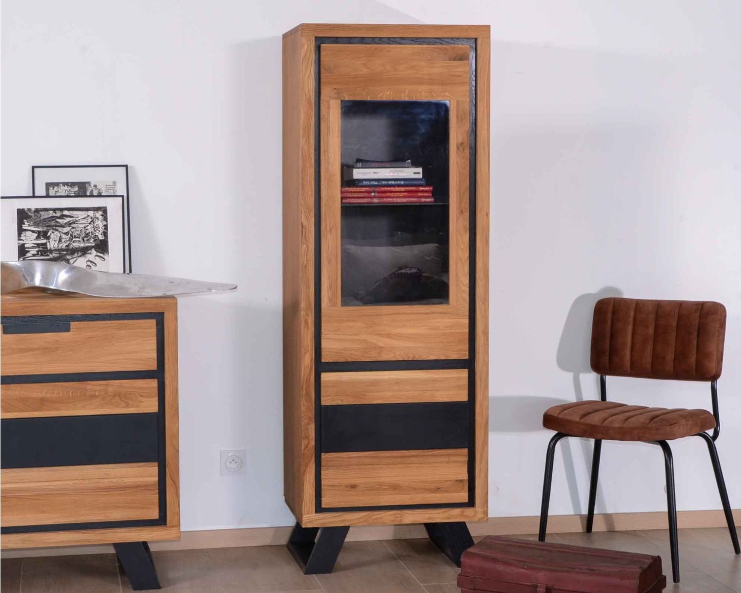 Vetrina moderna a 2 ante in rovere "Toly" altezza. 170 cm di altezza