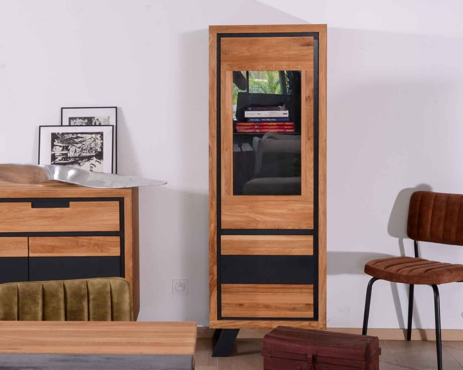 Vetrina moderna a 2 ante in rovere "Toly" altezza. 170 cm di altezza