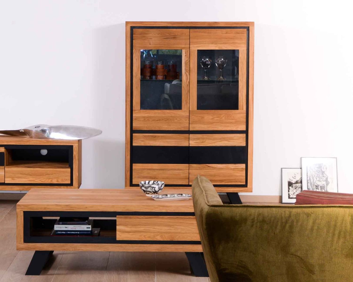 Tavolino in legno e nero con 1 cassetto "Toly" Casita