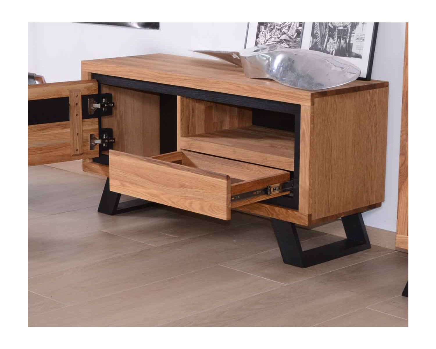 Mobile TV in rovere massiccio "Toly" 1 anta 1 cassetto 1 nicchia