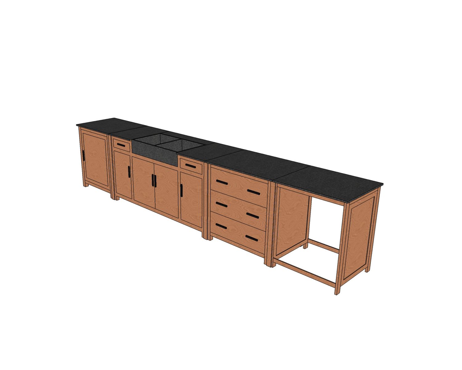 Lavello "Grand Chef" in legno massiccio e pietra 164 cm