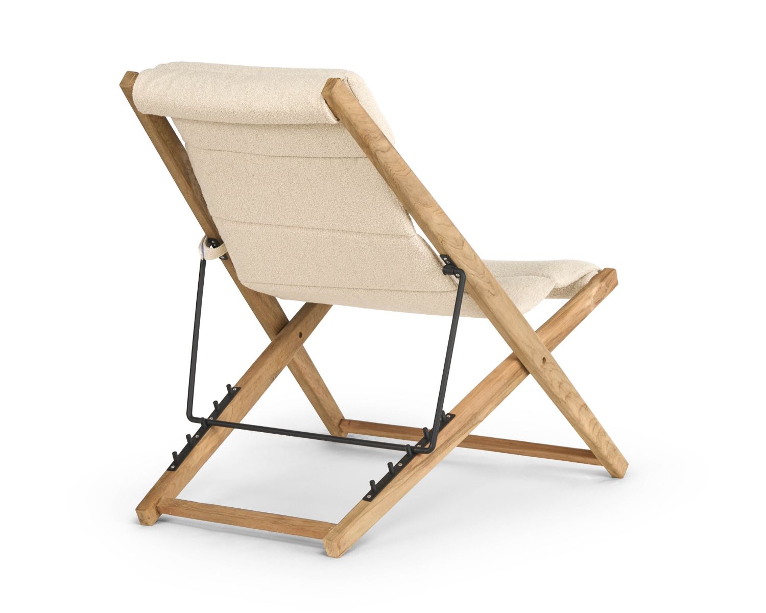 Poltrona perla regolabile in tessuto bouclé écru "Alizé" in teak massiccio