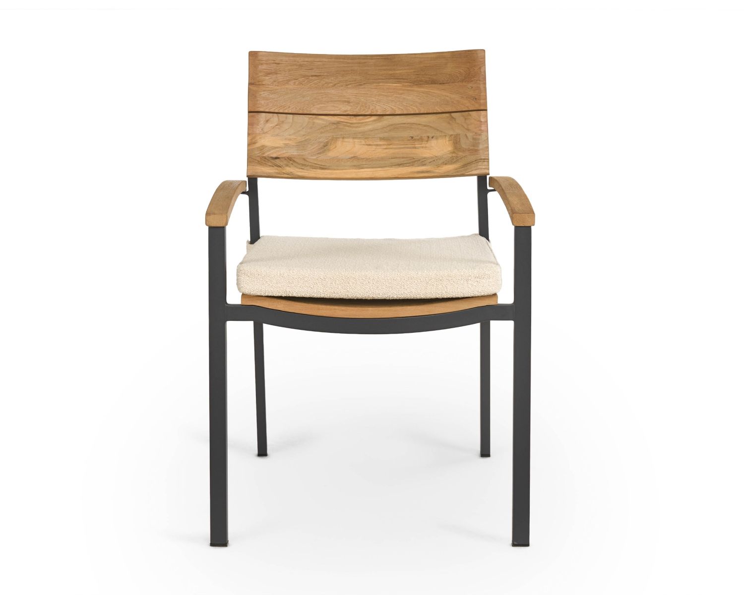Sedia da giardino di alta gamma in teak e alluminio "Chair'ming" con cuscino in tessuto bouclé écru
