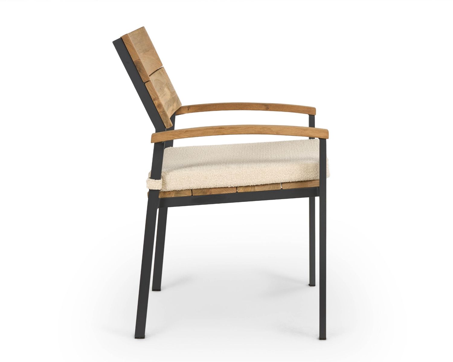 Sedia da giardino di alta gamma in teak e alluminio "Chair'ming" con cuscino in tessuto bouclé écru