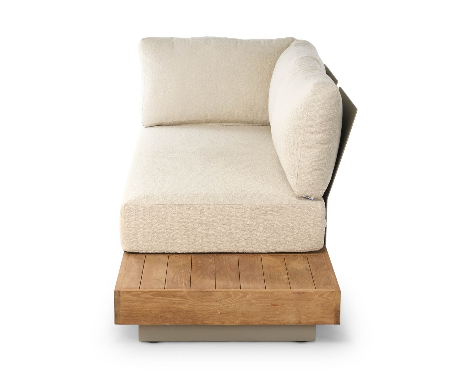Divano a 2 posti per interni ed esterni di alta gamma “Alizé” in teak e tessuto bouclé color crema