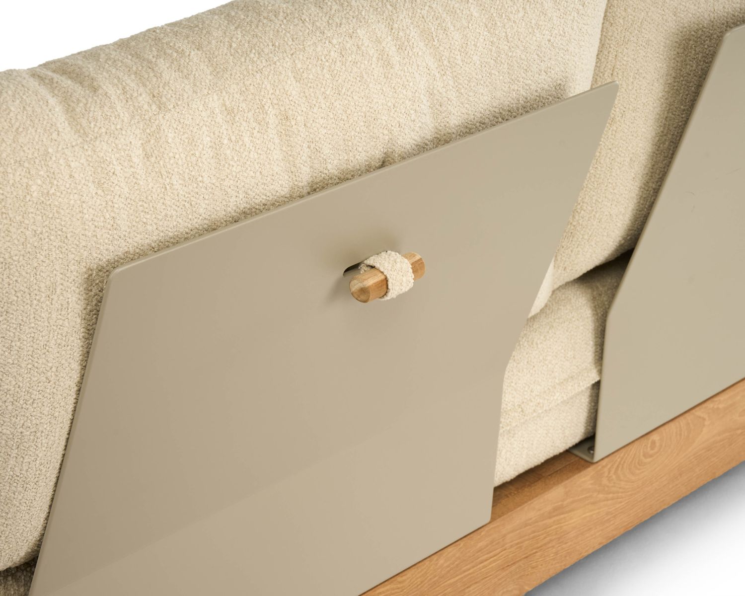 Divano a 2 posti per interni ed esterni di alta gamma “Alizé” in teak e tessuto bouclé color crema