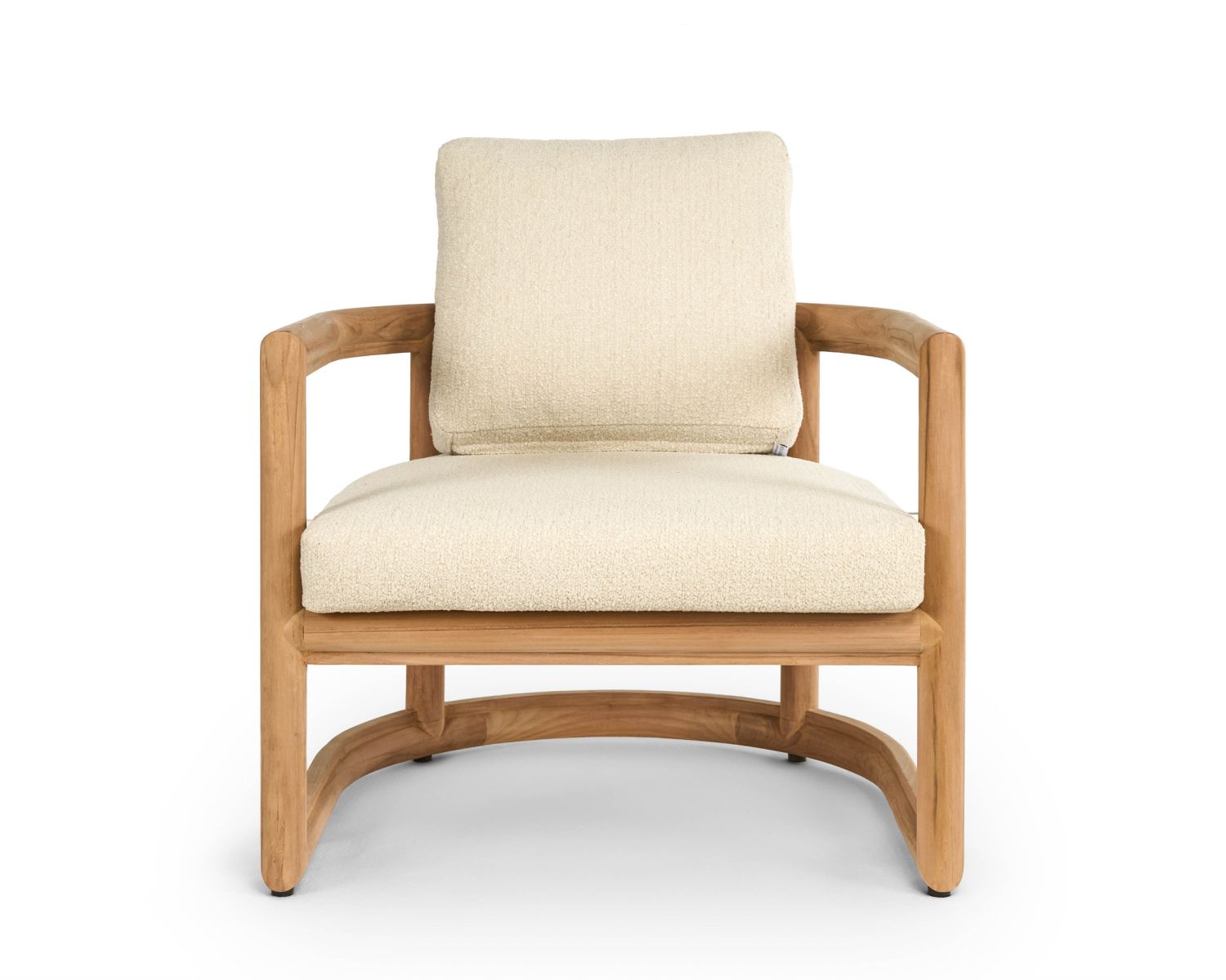 Poltrona da giardino avvolgente "Alizé" in teak massiccio con cuscini in bouclé color écru