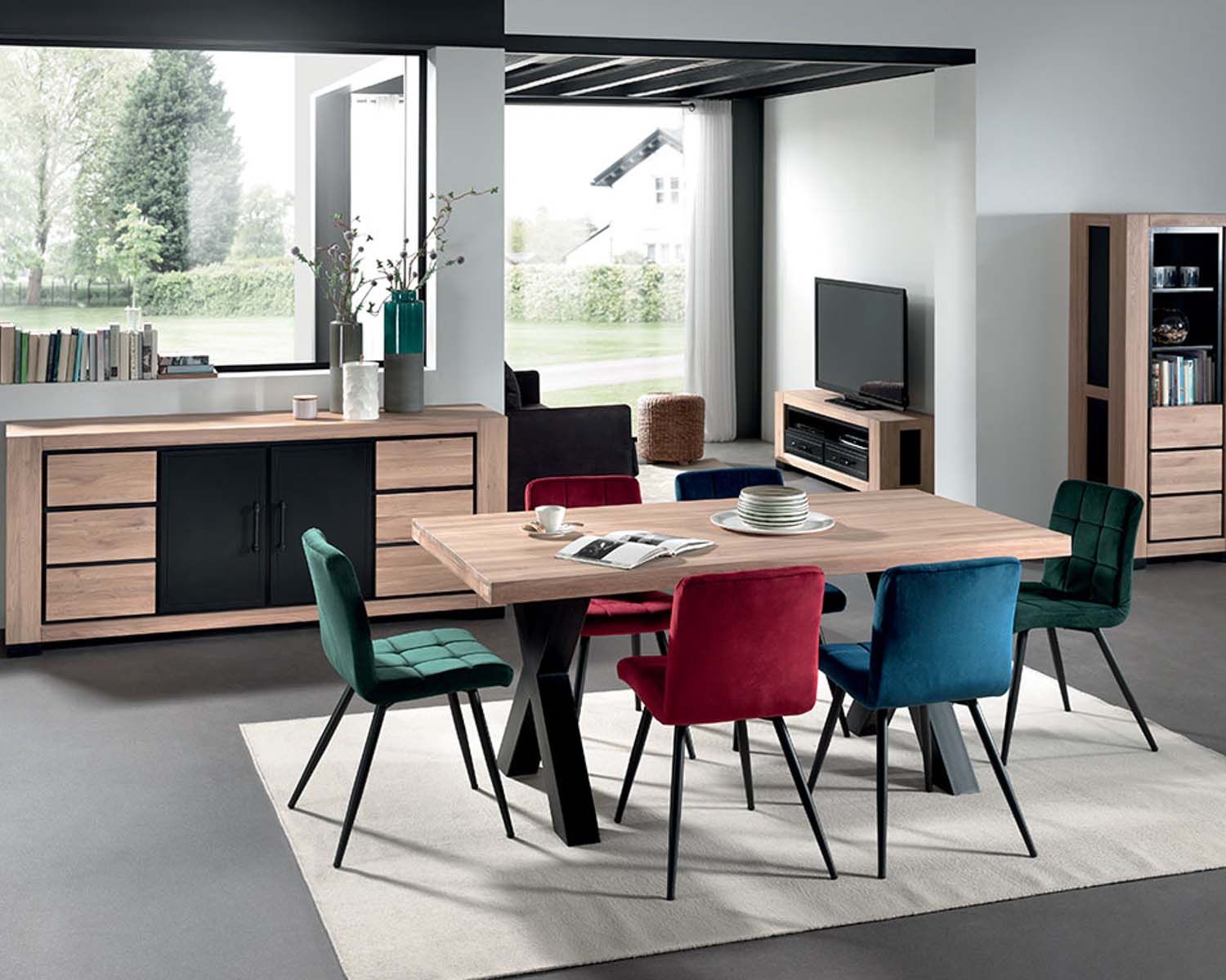 Credenza bassa contemporanea "Cleveland" in rovere massiccio a 4 ante