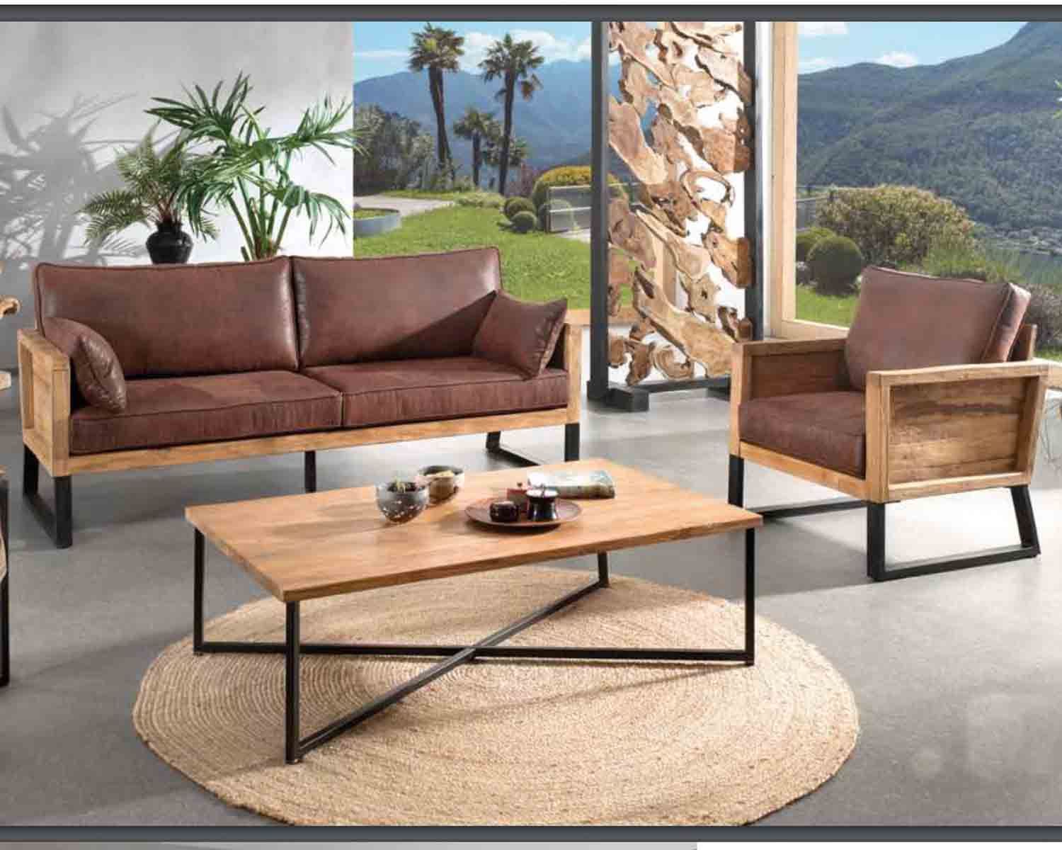 Poltrona Club in tessuto similpelle antracite e teak "Roster