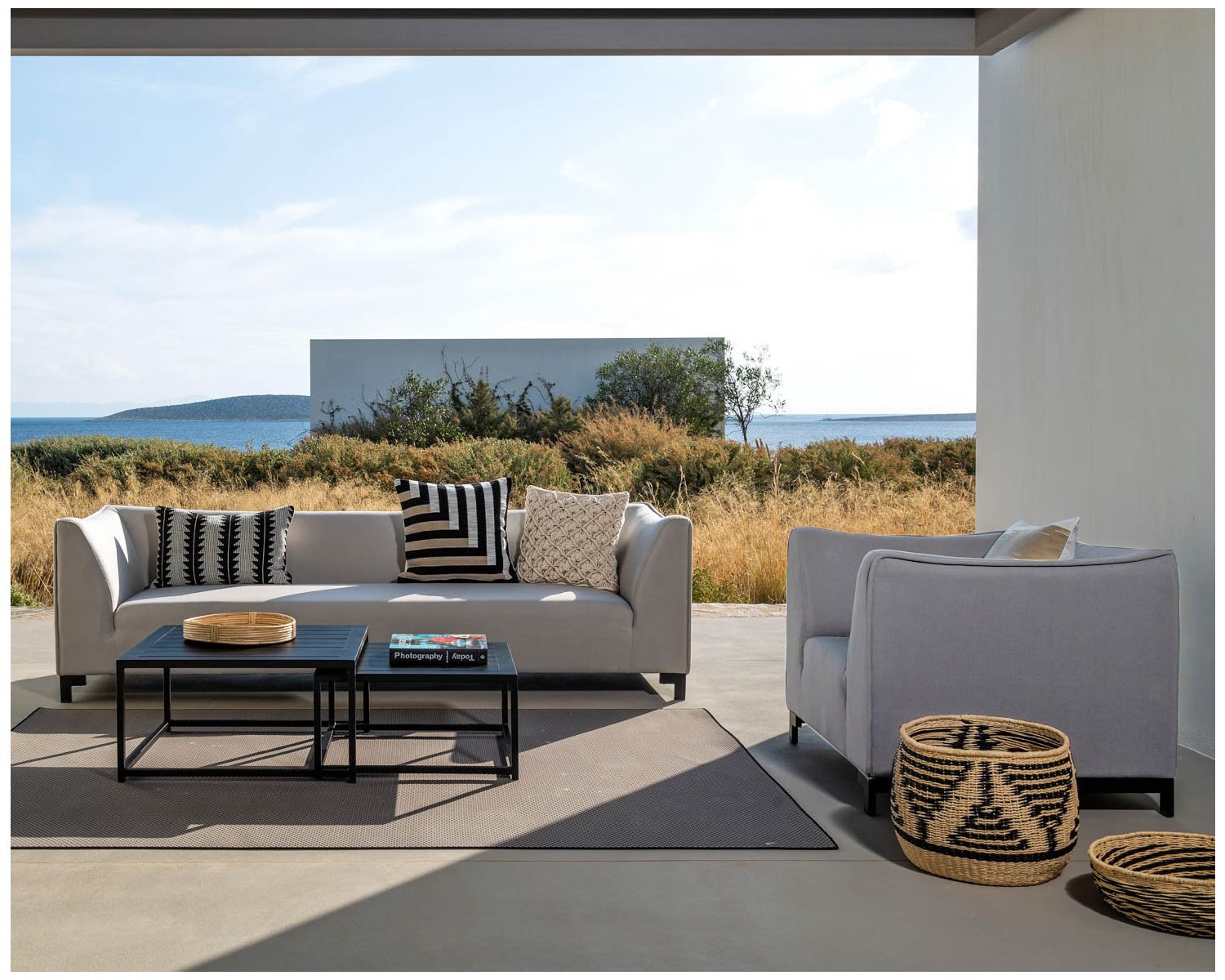 Set di mobili da giardino in tessuto Sunbrella "Andaman Island", 3 pezzi, grigio chiaro