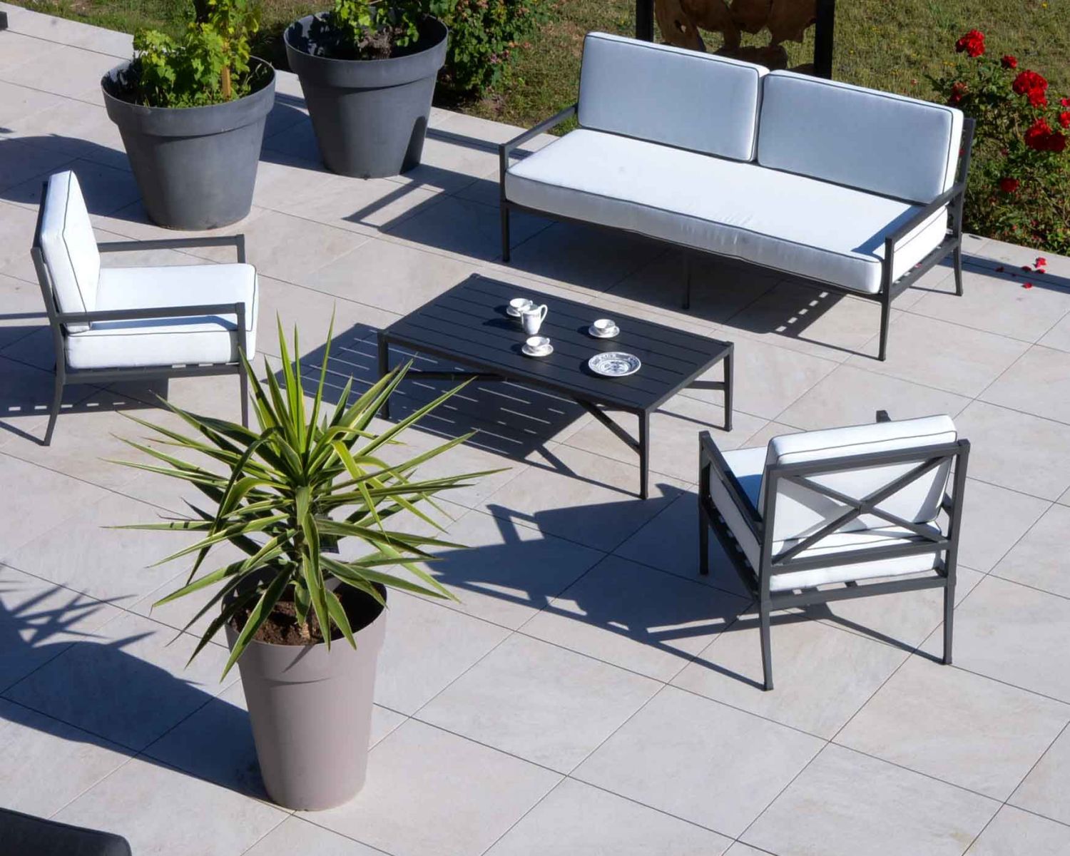 Set di 3 pezzi da giardino in alluminio e tessuto "Chambord" grigio classico