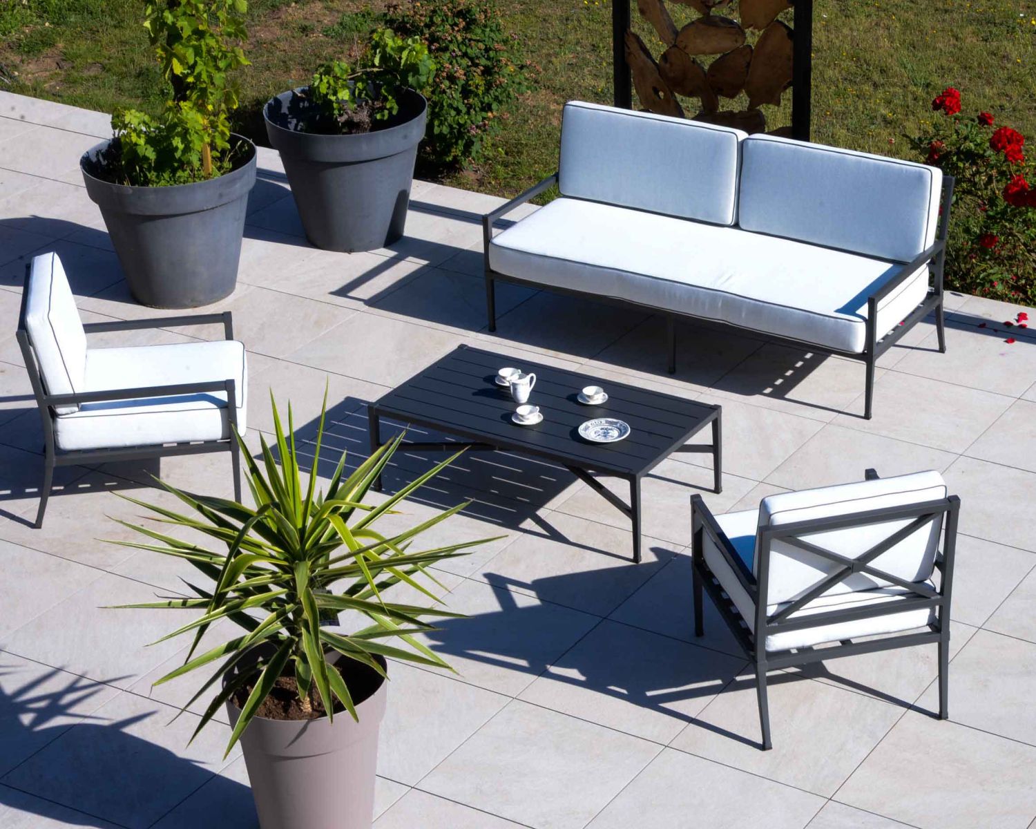 Set di 3 pezzi da giardino in alluminio e tessuto "Chambord" grigio classico