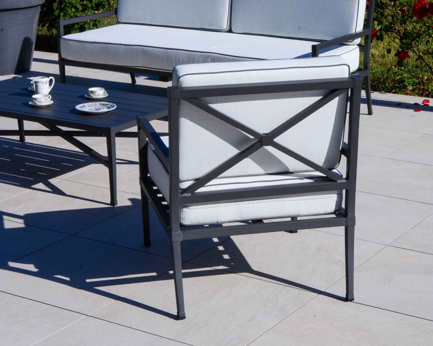 Set di 3 pezzi da giardino in alluminio e tessuto "Chambord" grigio classico