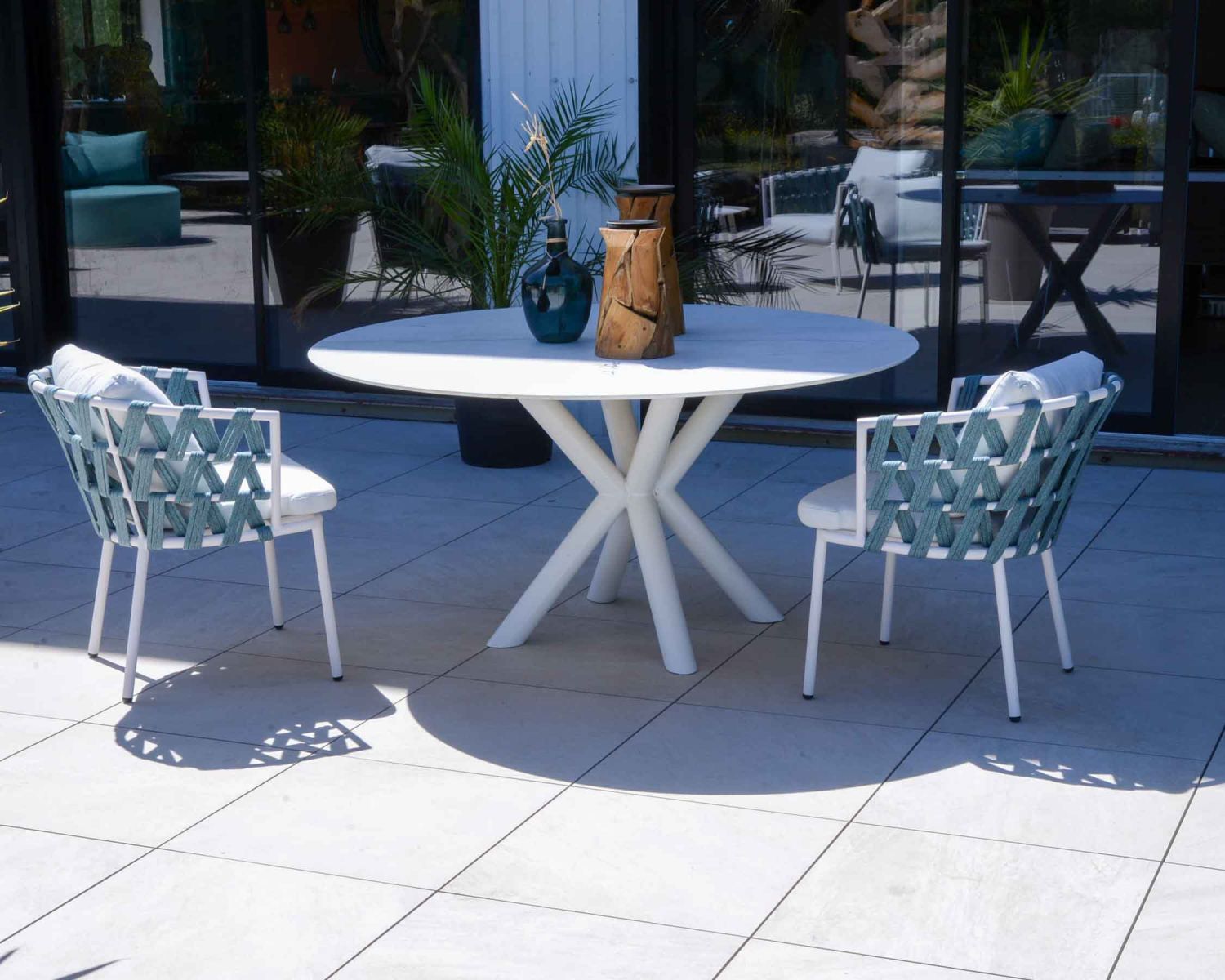 Set di 2 sedie da giardino design "Saumur" in alluminio, tessuto e corda blu