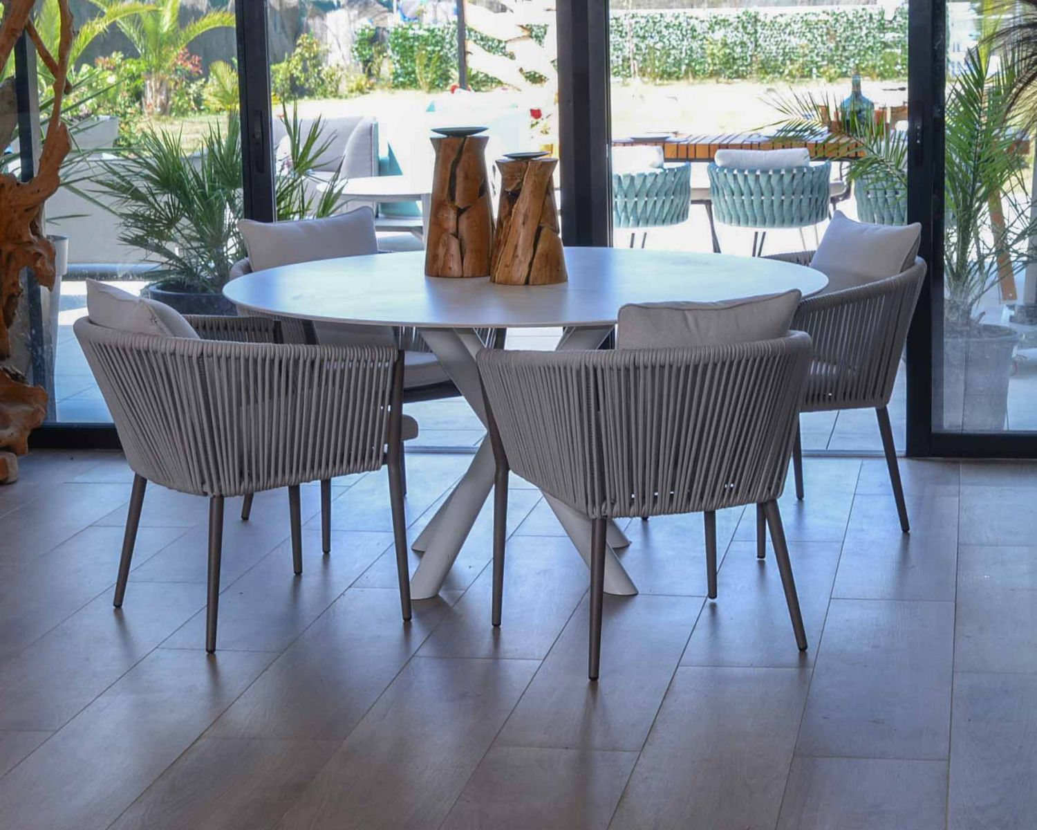 Set di 2 sedie da giardino di design "Cheverny" in tessuto champagne e alluminio