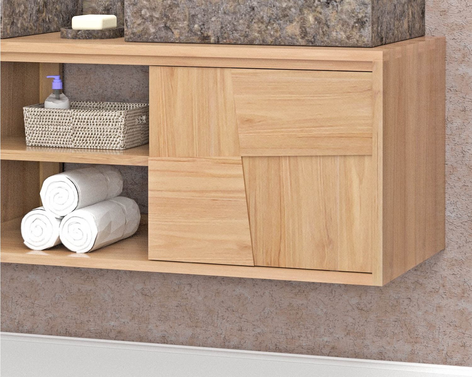 Mobiletto sospeso in teak "Tao" con ante scorrevoli 140 cm