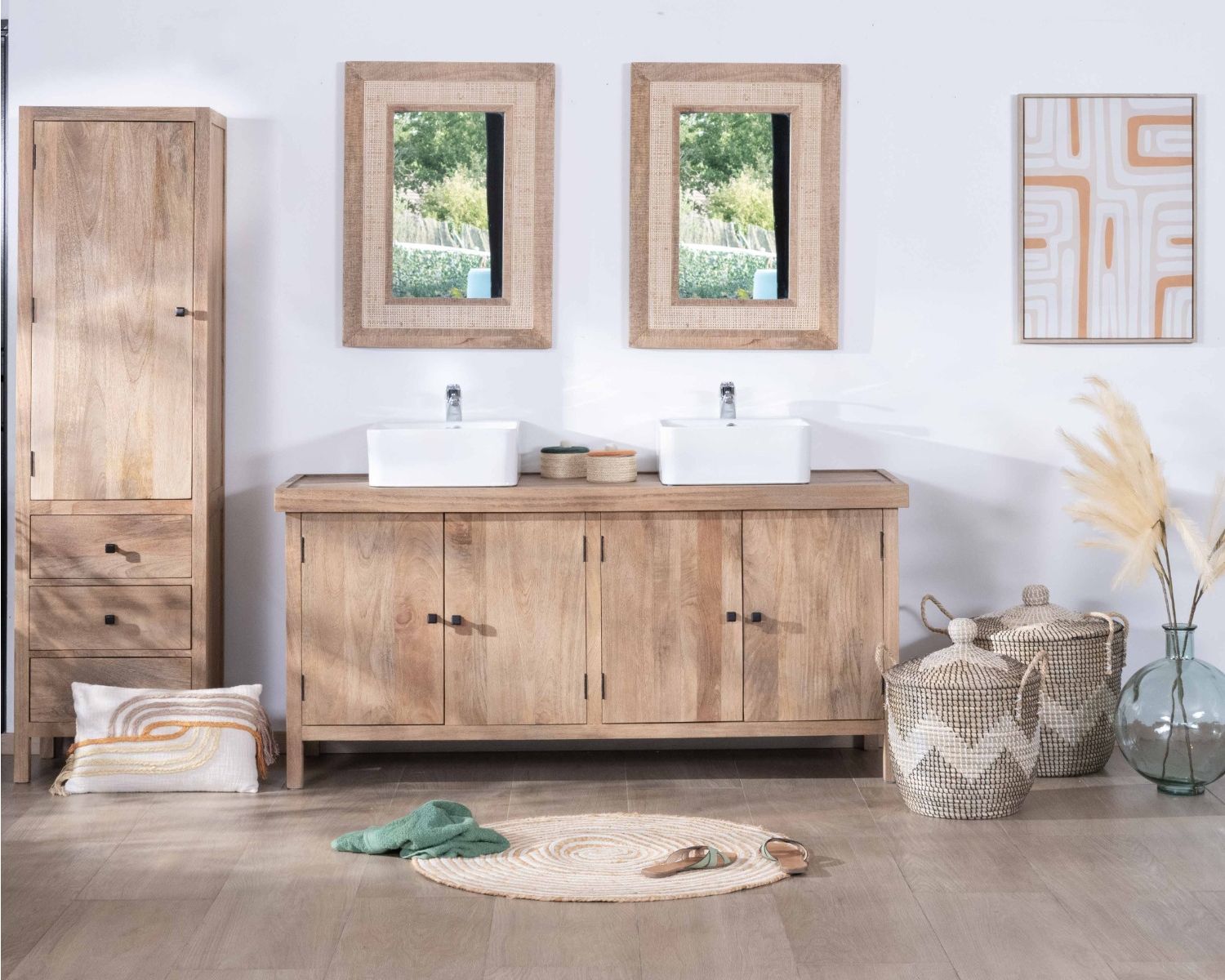 Specchio con cornice in legno e canna "Legacy", romantico e retrò