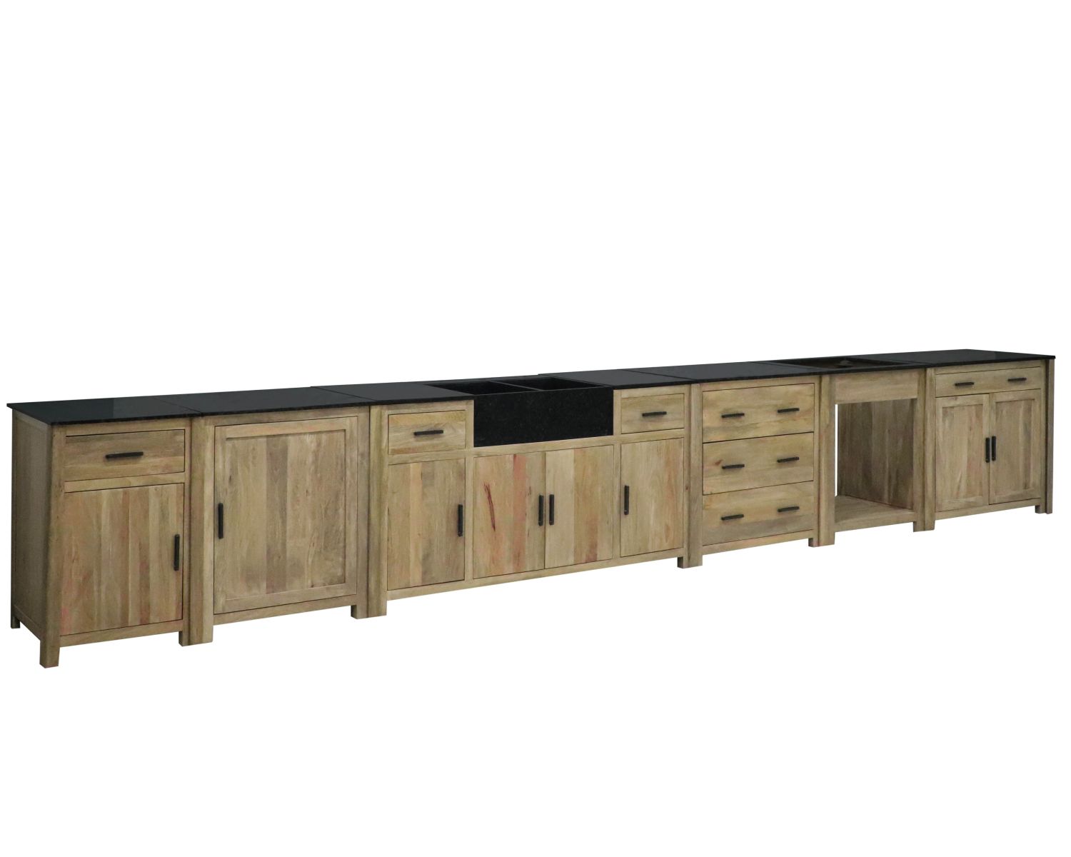 Lavello "Grand Chef" in legno massiccio e pietra 164 cm