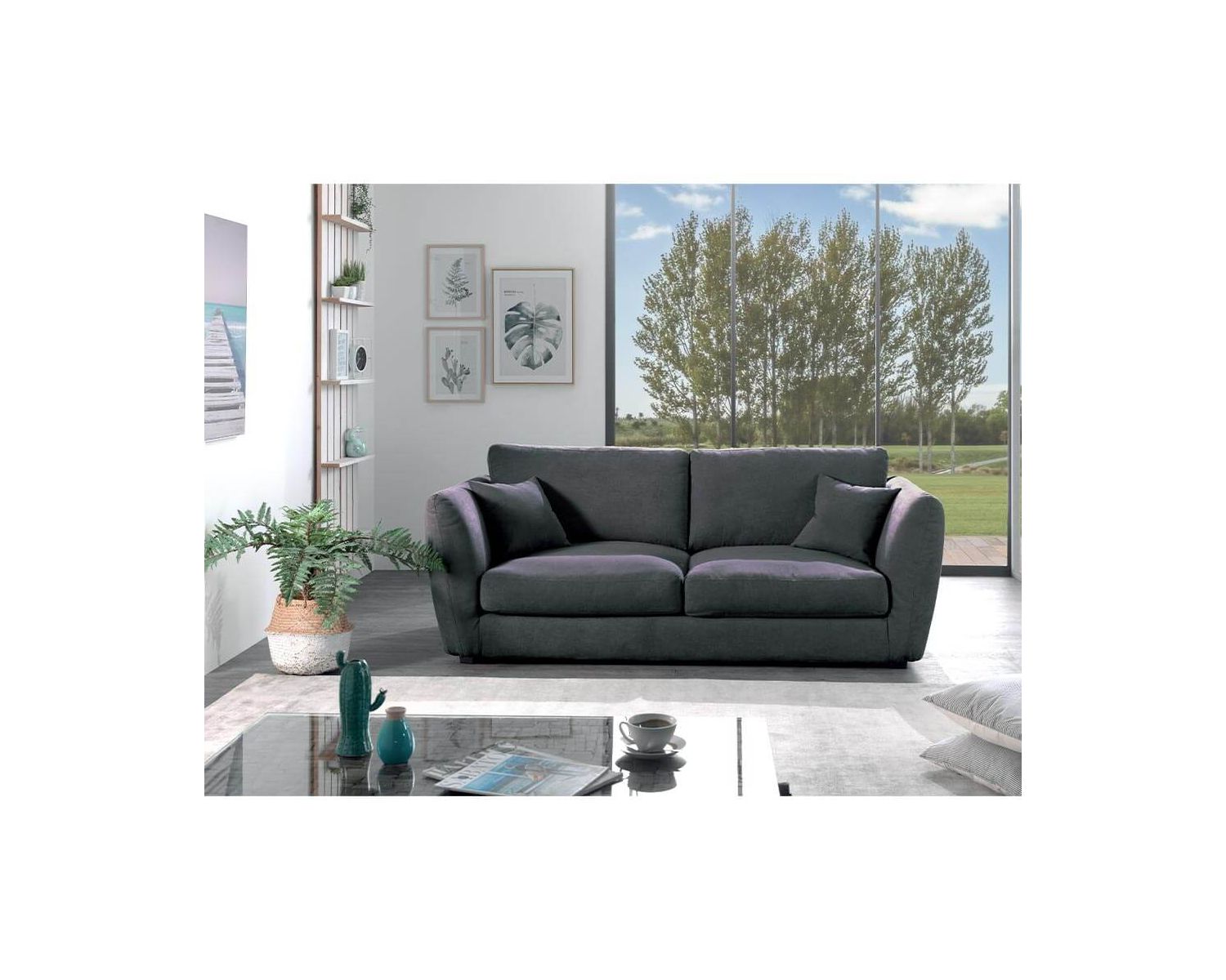 Divano 3/4 posti "Soring" ultra confortevole in tessuto grigio scuro