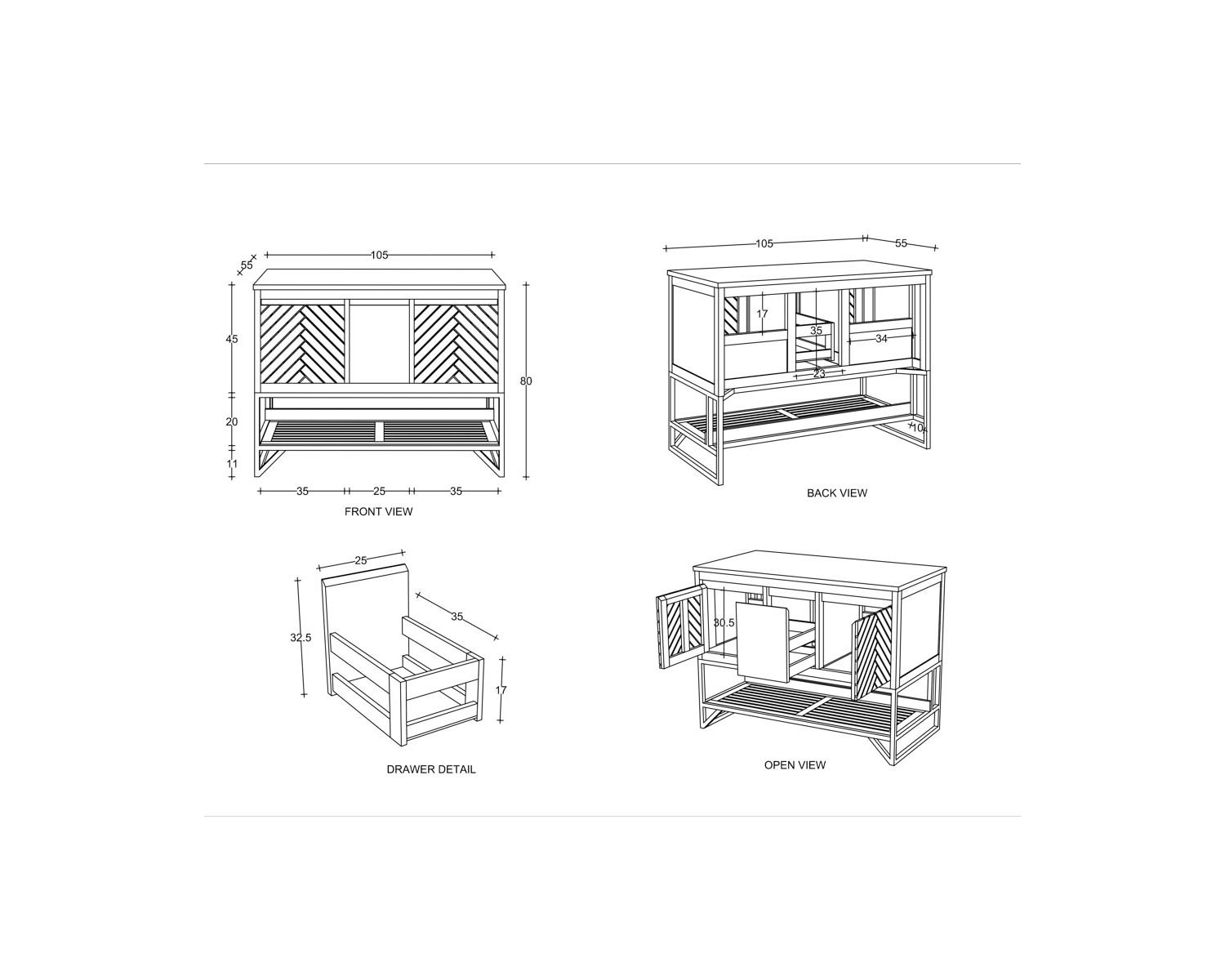 Mobiletto in teak "Cali" da 105 cm con gambe e ripiano in metallo
