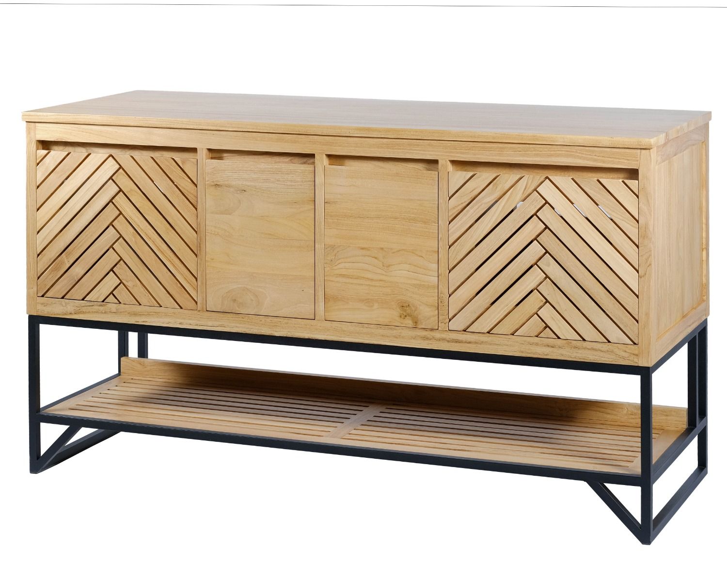 Mobiletto in teak "Cali" con gambe in metallo e ripiano 140 cm