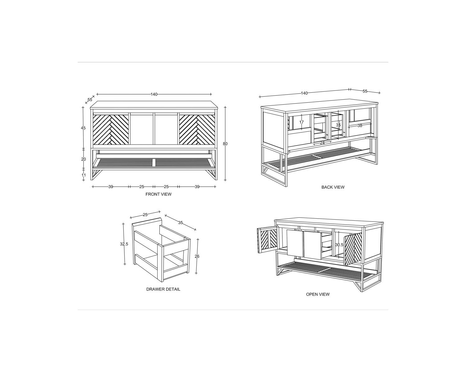 Mobiletto in teak "Cali" con gambe in metallo e ripiano 140 cm