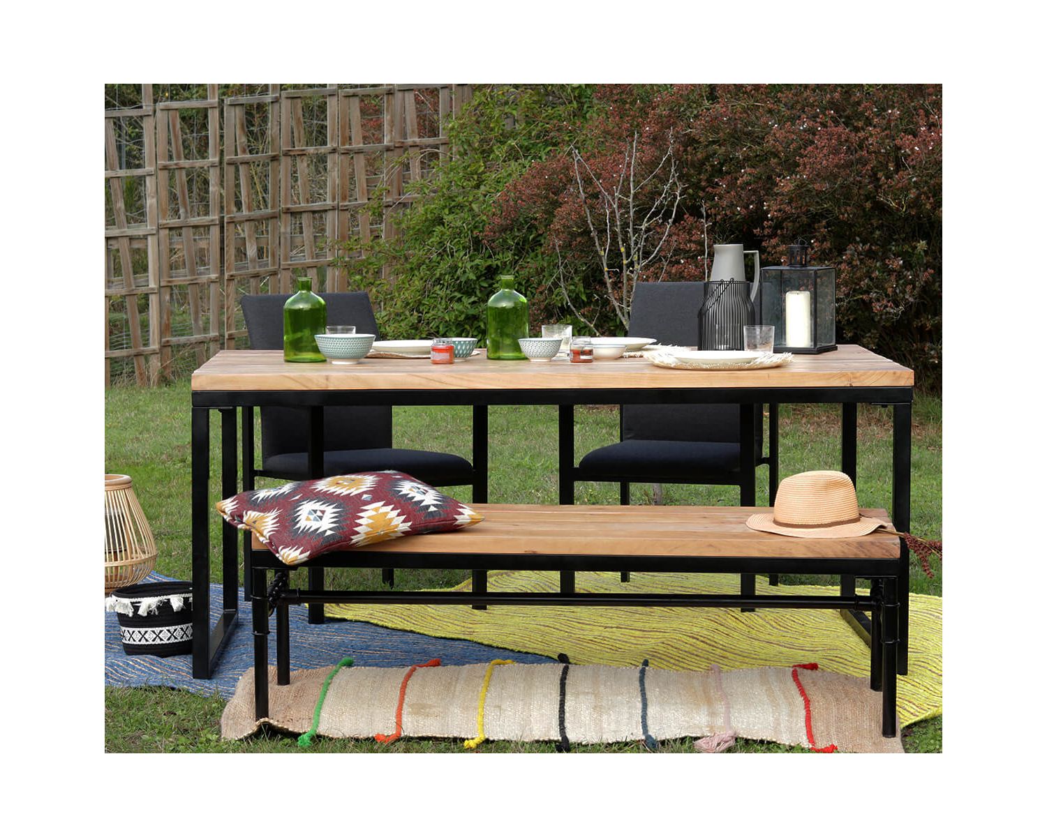 Tavolo da pranzo industriale "Garden" in legno e metallo