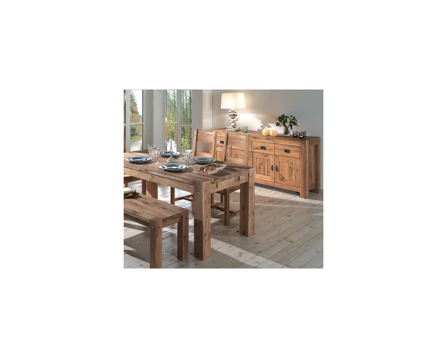 Credenza bassa in rovere massiccio oliato a 4 ante e 4 cassetti "Lodge Casita