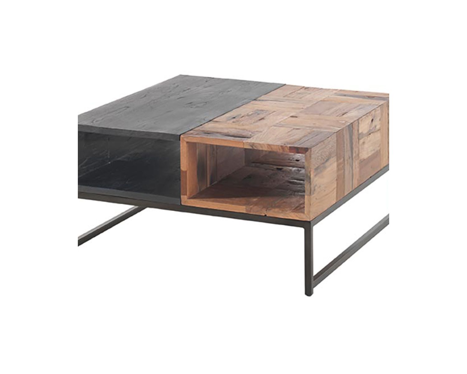 Tavolino quadrato "Alma" 80x80cm in legno di barca riciclato e metallo