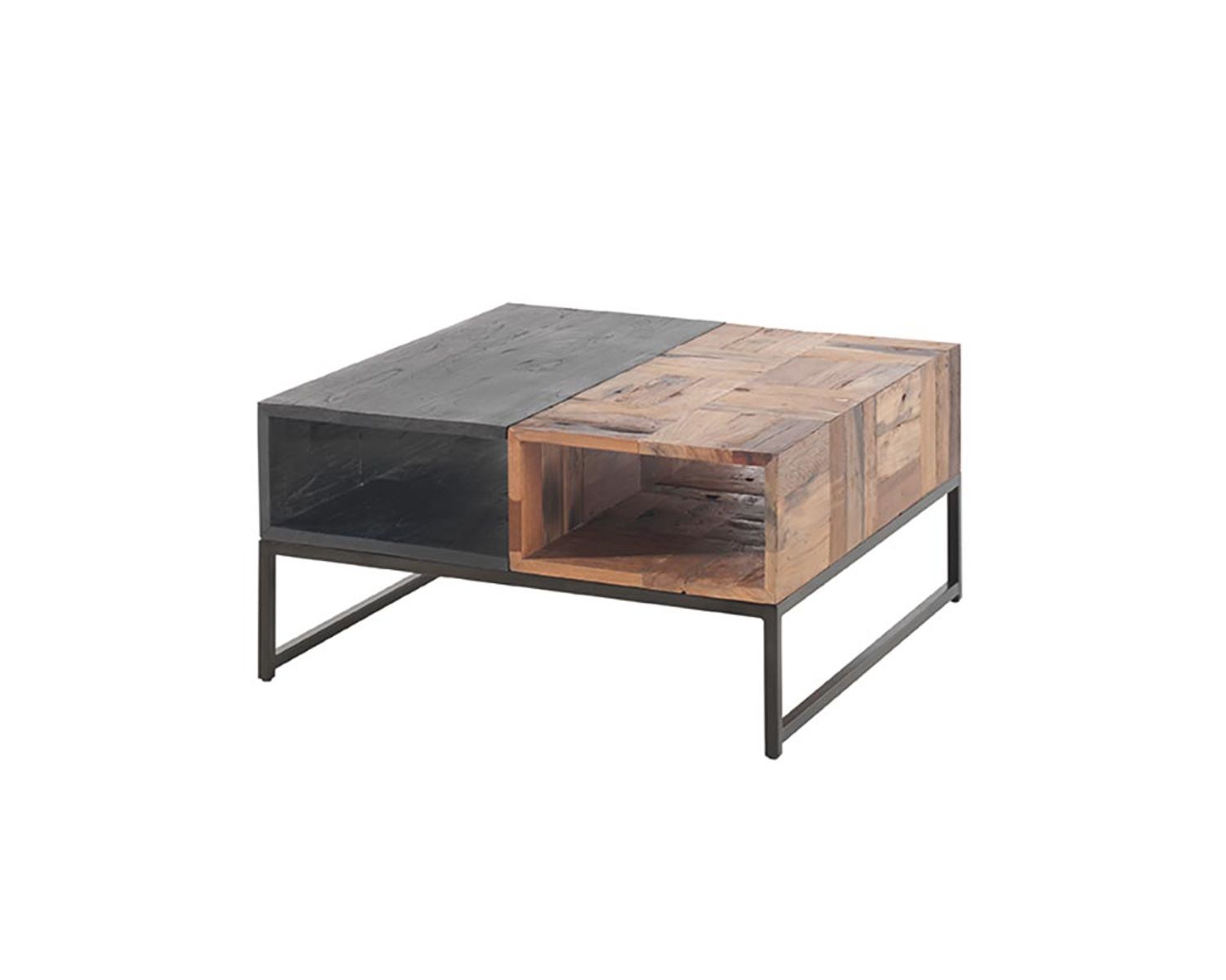 Tavolino quadrato "Alma" 80x80cm in legno di barca riciclato e metallo