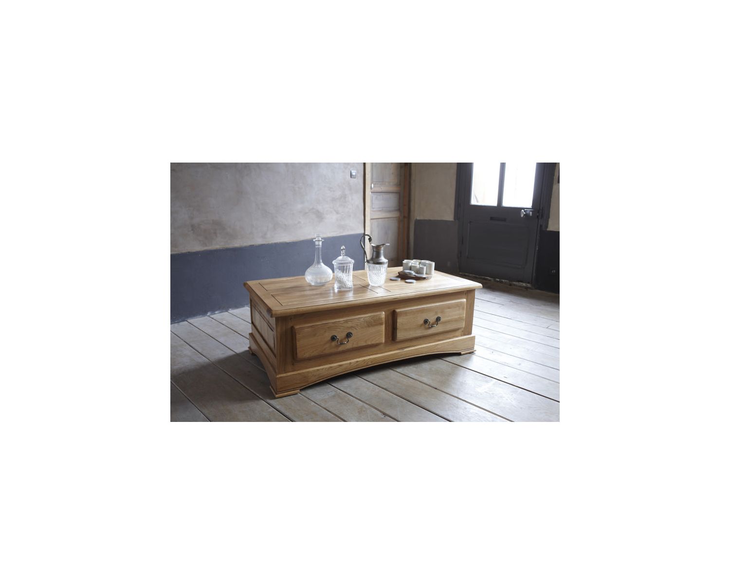 Tavolino "antico" a 2 cassetti in rovere massiccio