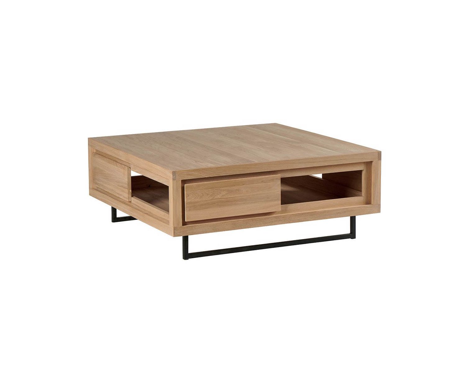 Tavolino quadrato "Ripley" in rovere massiccio e metallo nero 100 x 100 cm