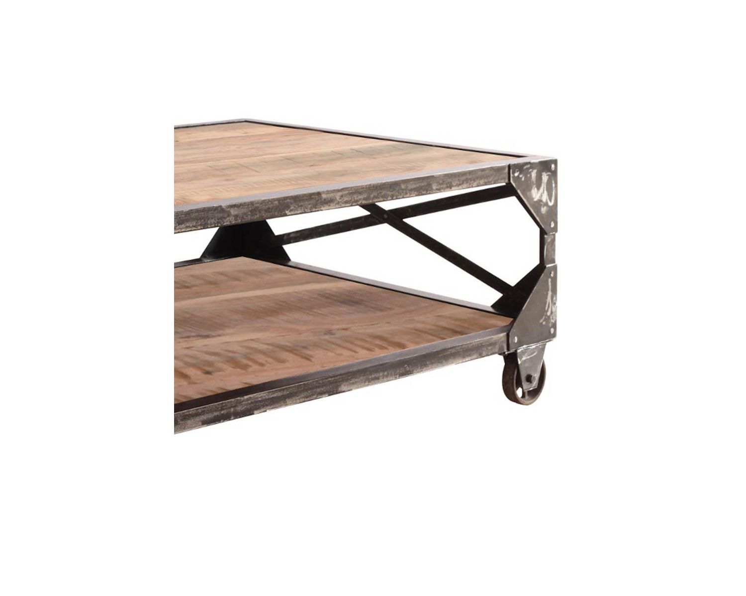 Tavolino industriale "Urban metal" su ruote con doppio piano in legno e metallo