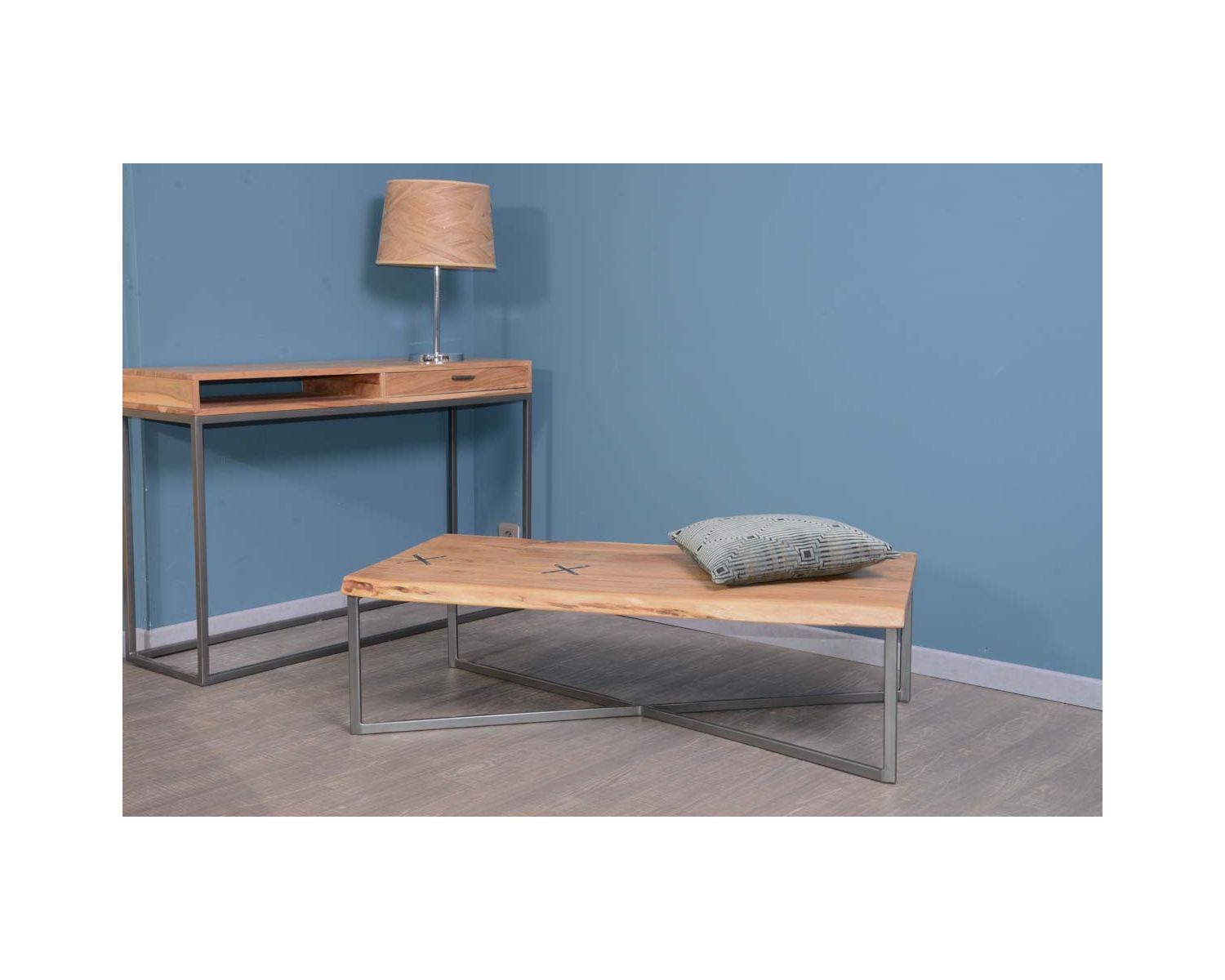 Tavolino rettangolare a baule "Zen" in metallo e legno 117 cm