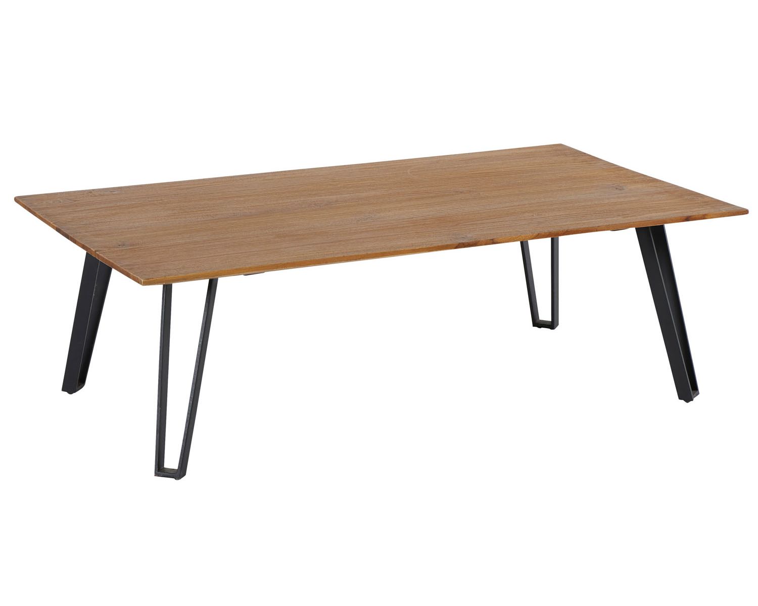 Tavolino rettangolare in teak massiccio "Moluca" con gambe in metallo