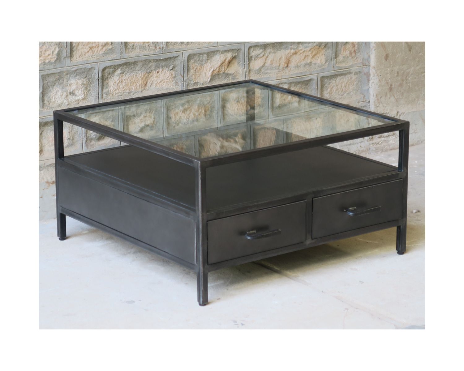 Tavolino quadrato in metallo e vetro "Black Cook" 85 cm