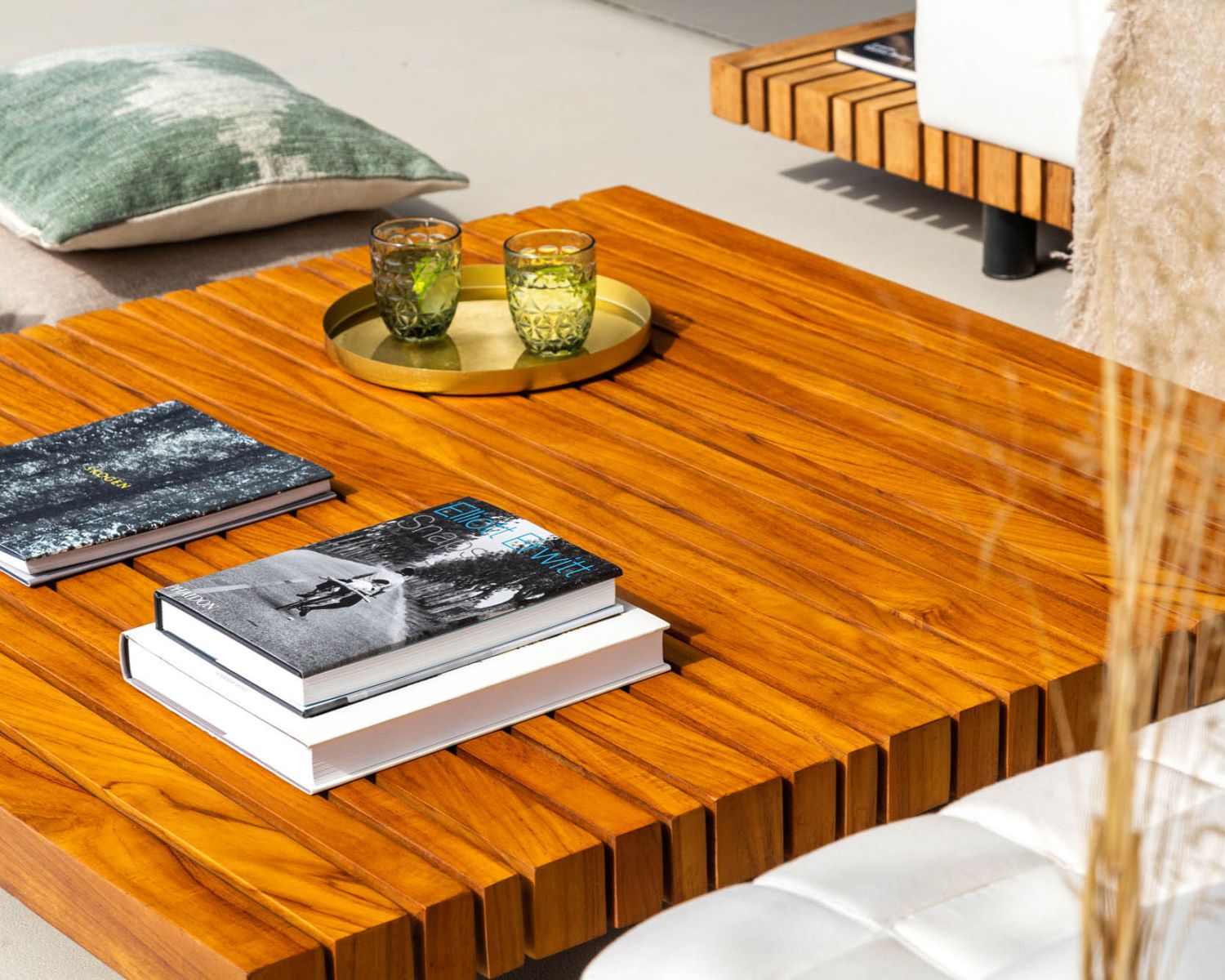 Tavolino quadrato in teak massiccio e alluminio 120 x 120 cm "Lombok