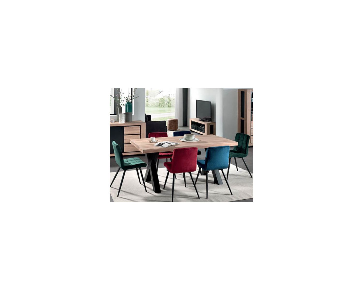 Tavolo da pranzo in rovere massiccio oliato "Cleveland" con gambe X 180 cm