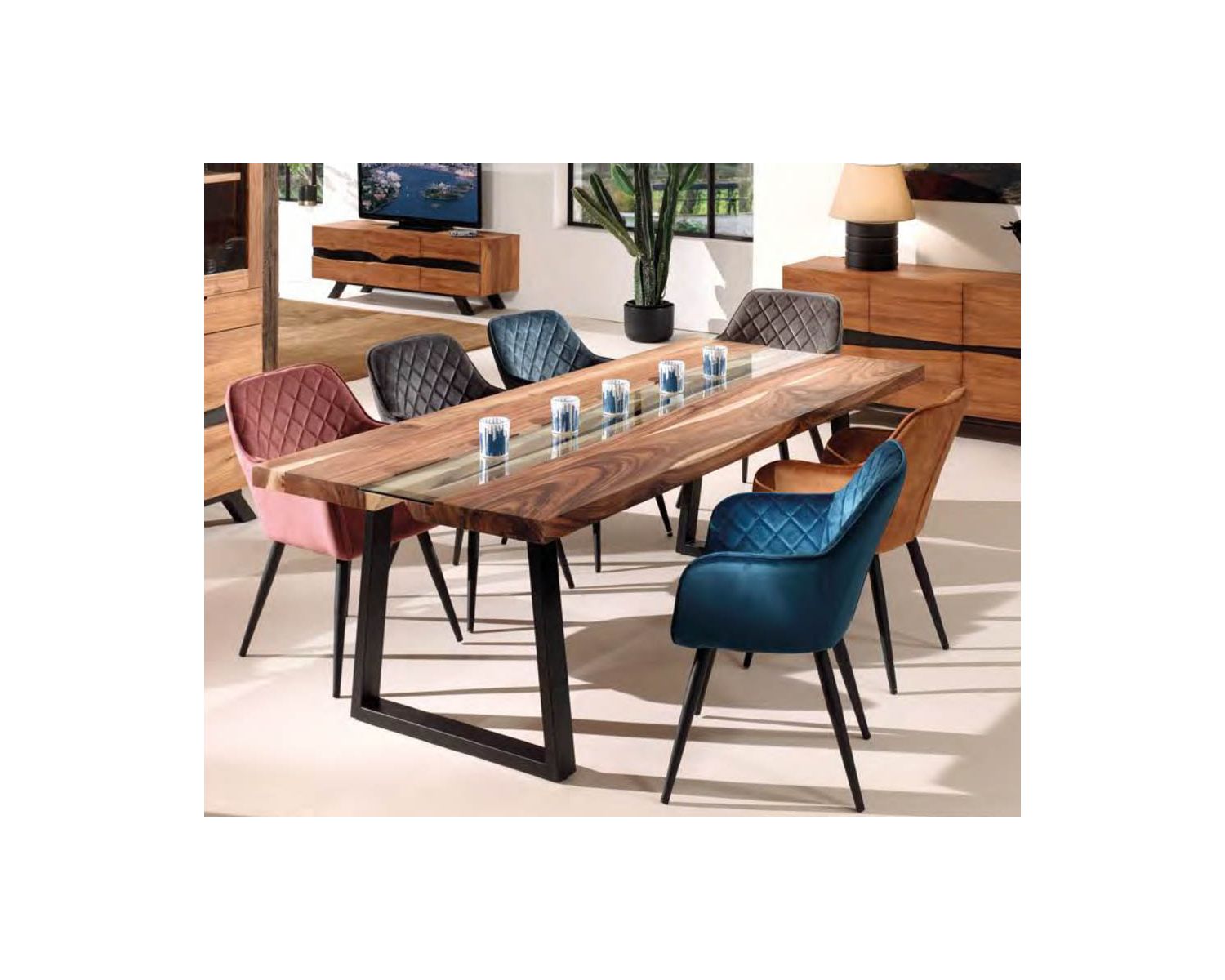 Tavolo da pranzo in metallo, vetro e legno "Zenia" in stile contemporaneo 190 cm