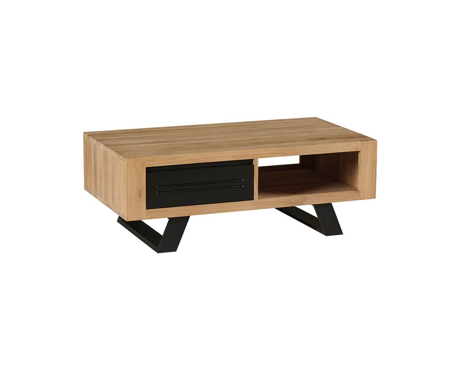 Tavolino moderno "Davos" Casita con 1 cassetto e 1 nicchia in rovere massiccio