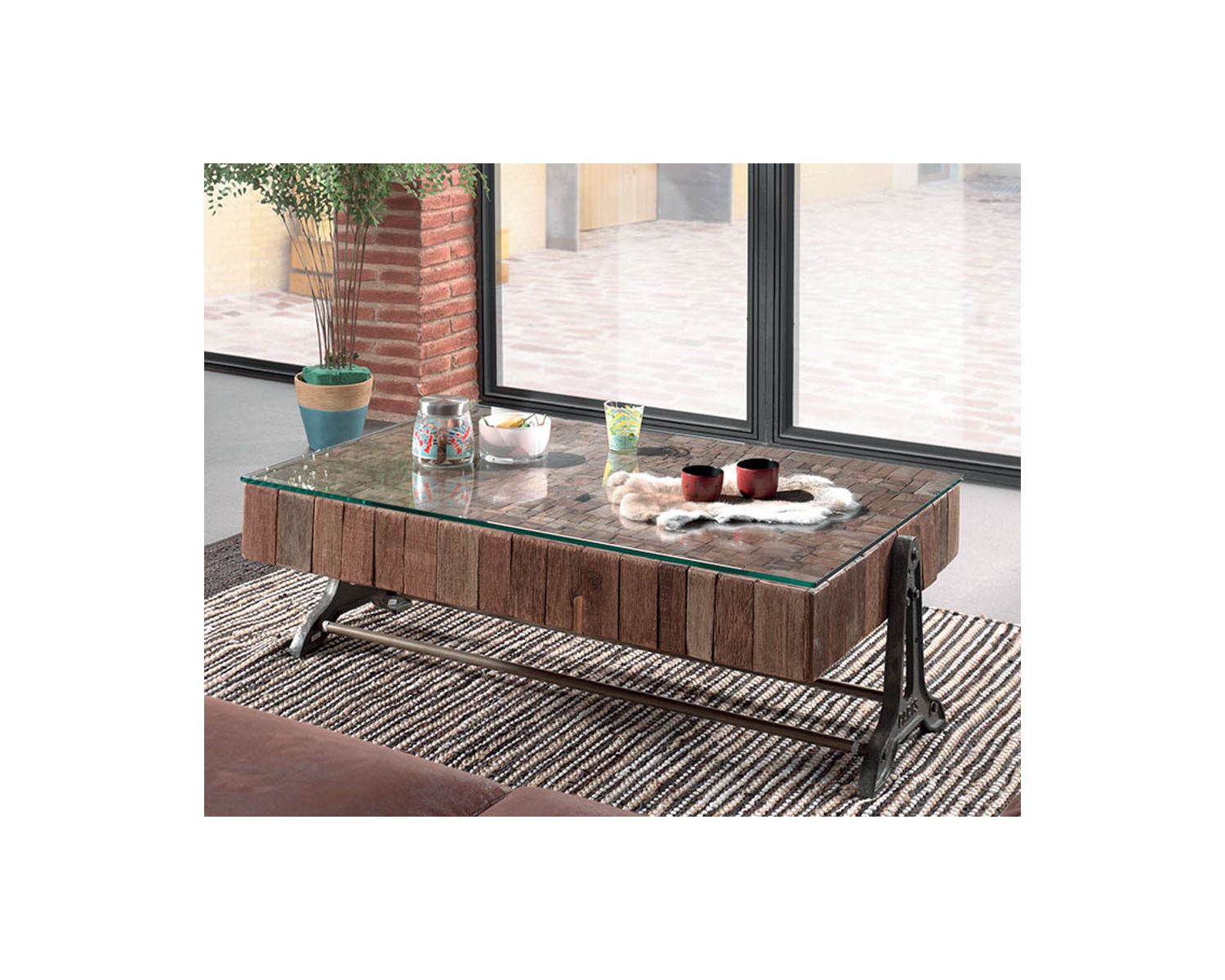 Tavolino in metallo teak naturale "Amki