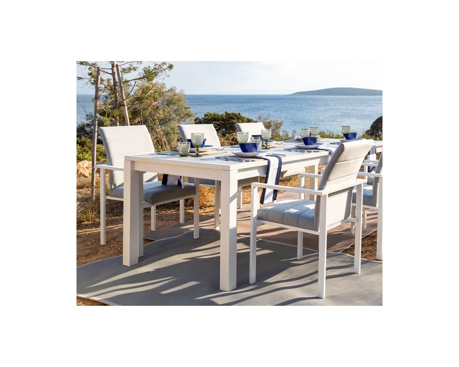 Sedia da giardino moderna "Terrasse" in tessuto Sunbrella e alluminio bianco