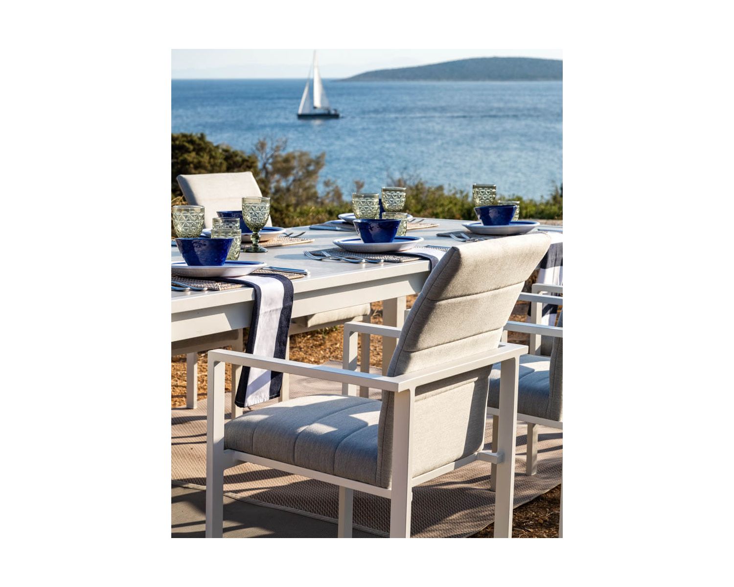 Sedia da giardino moderna "Terrasse" in tessuto Sunbrella e alluminio bianco