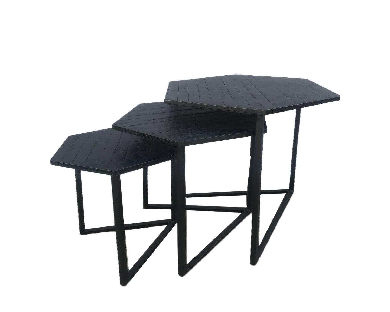 Set di 3 tavolini "Bendigo" in metallo e legno nero