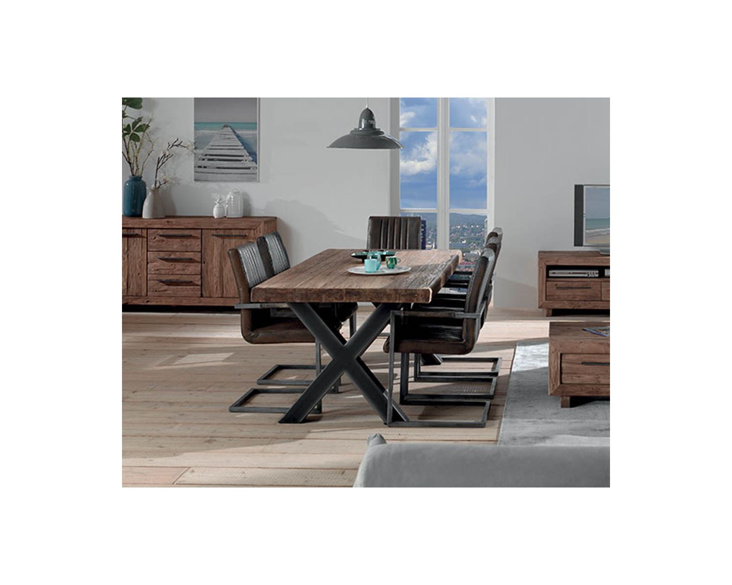 Tavolo da pranzo in teak massiccio di recupero "Oregon" con gambe in metallo 180 cm