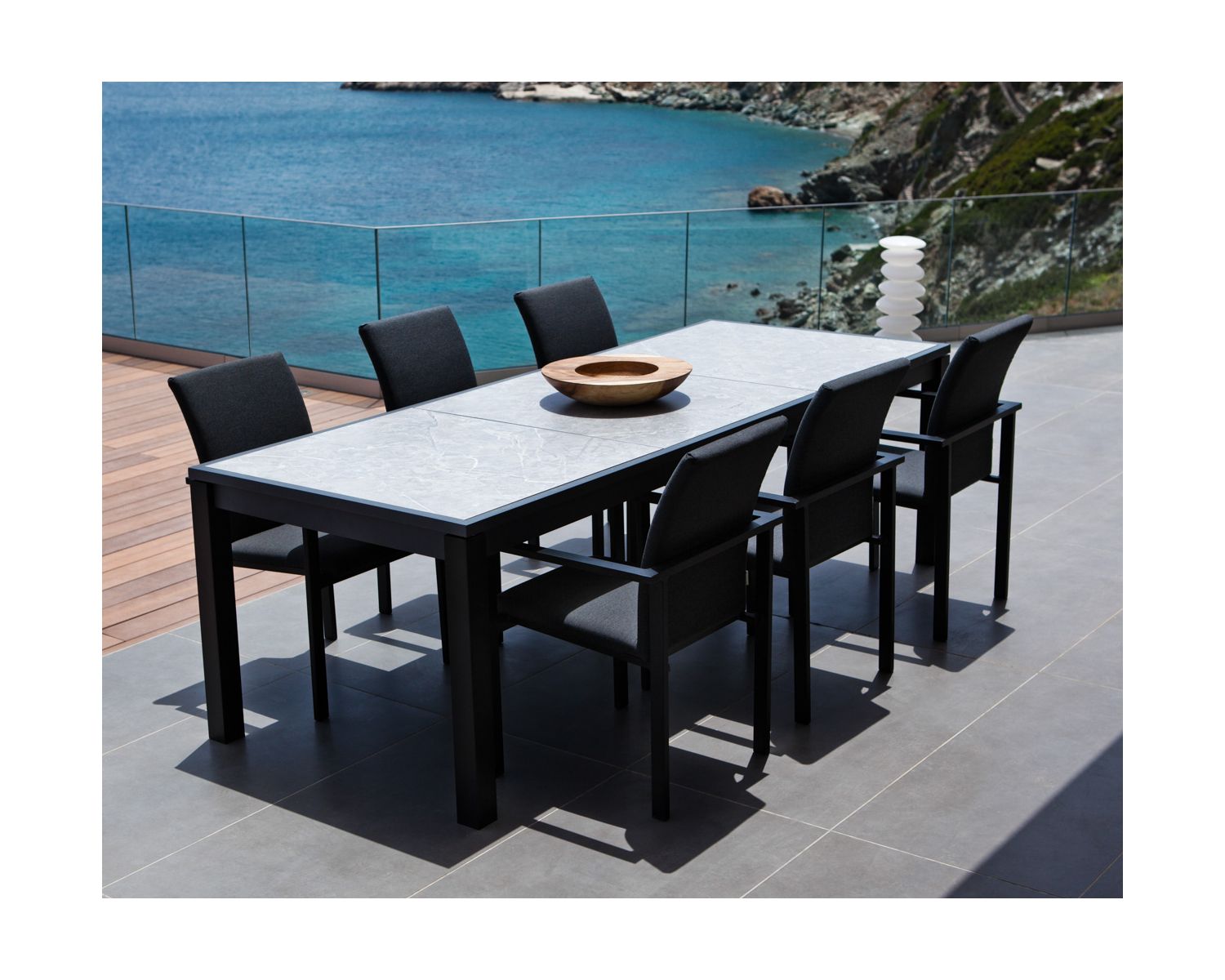 Sedia da esterno nera con tessuto Sunbrella "Terrasse