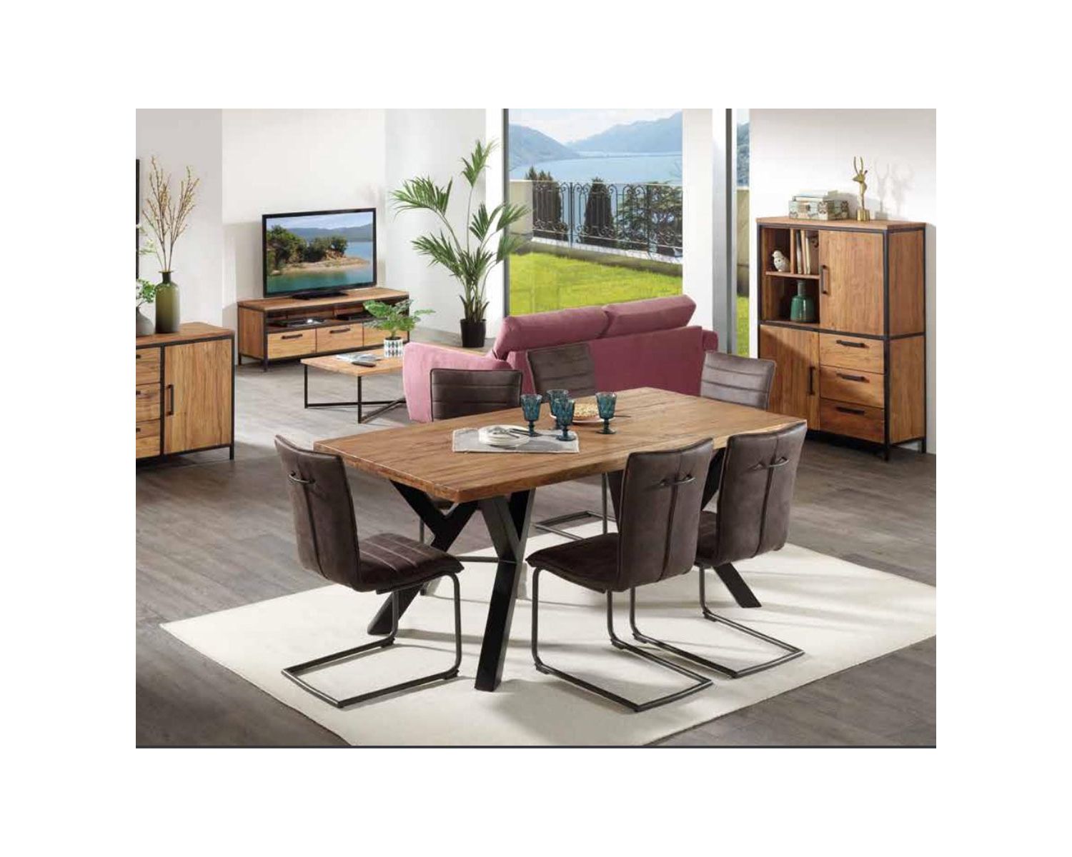 Tavolo in teak naturale massiccio "Roster" da 191 cm con gambe in metallo