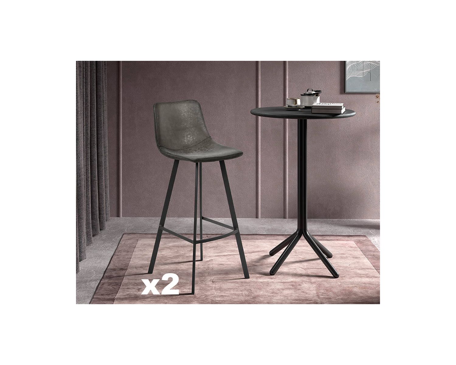 Set di 2 seggioloni vintage in stile indus' grigio PU metallo nero "For