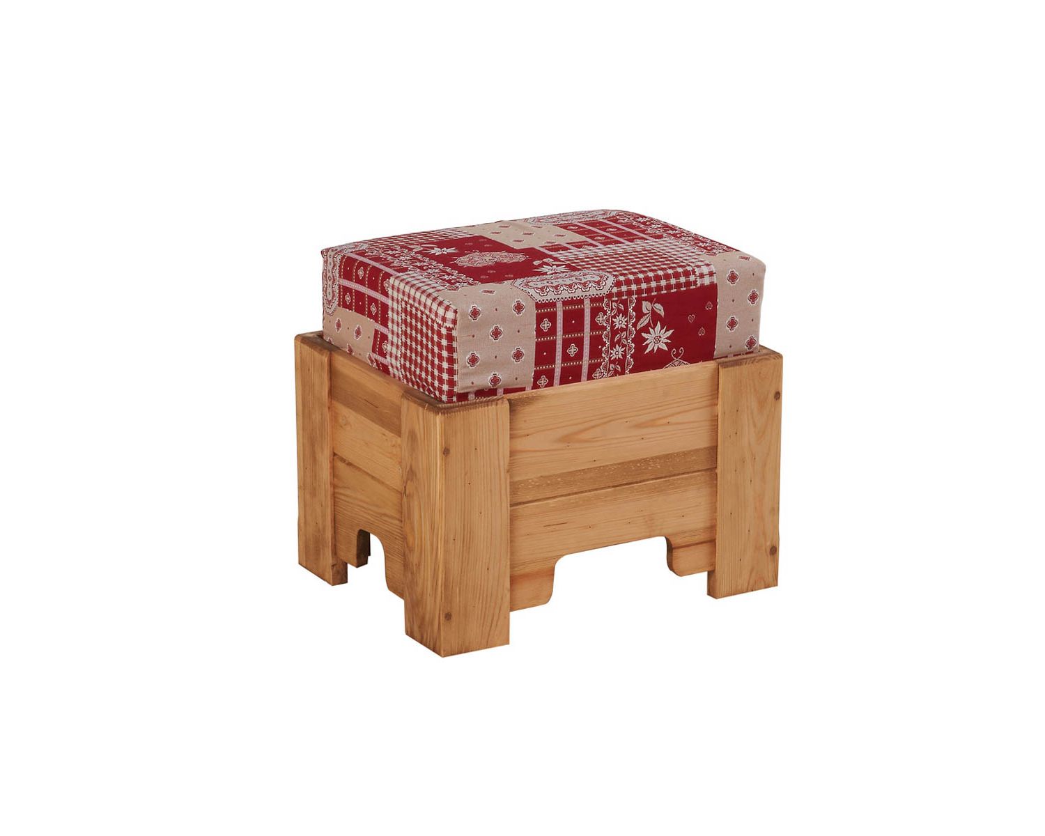 Pouf rustico con rivestimento in pino massiccio e tessuto a scelta "Alaska"